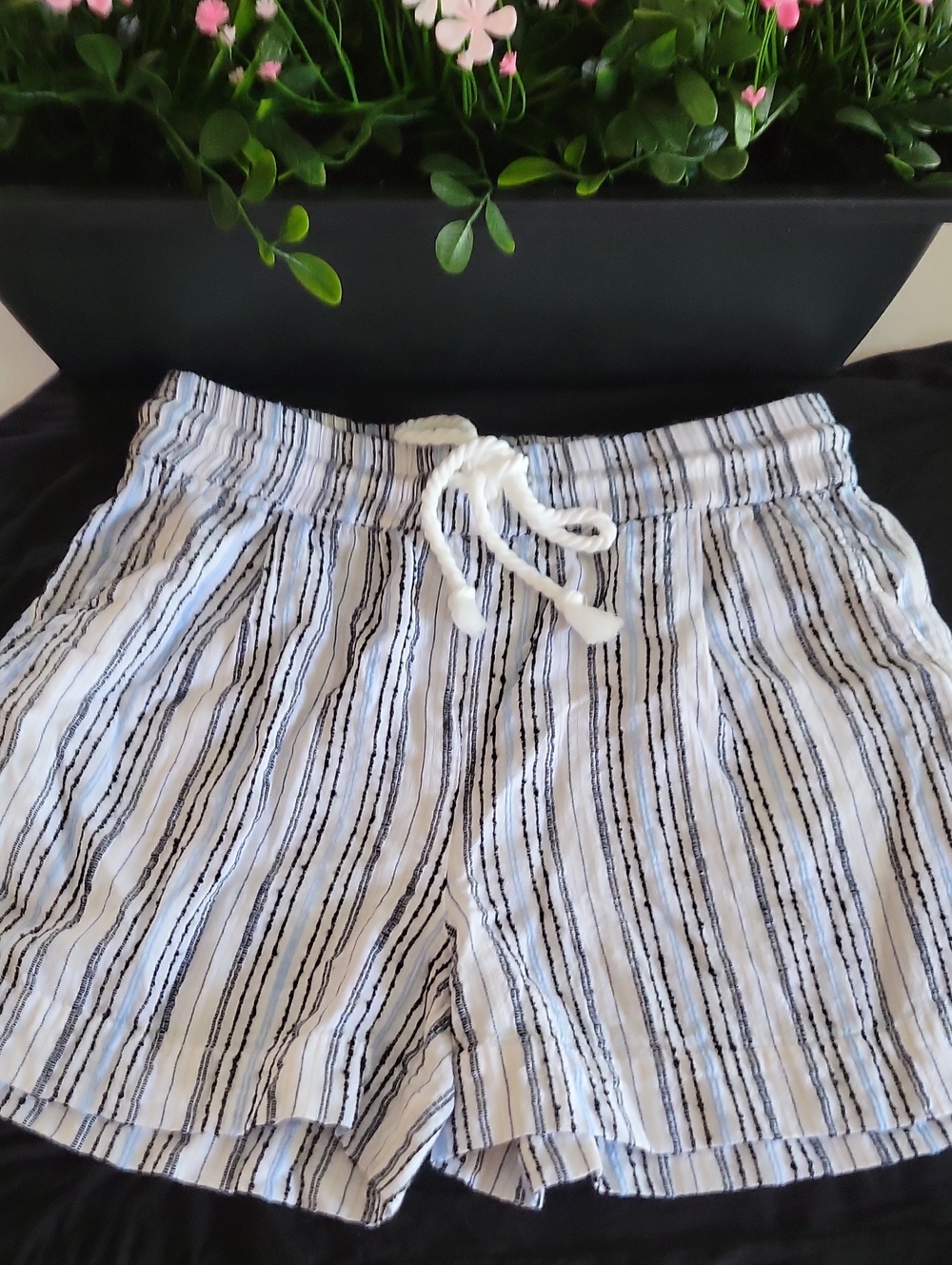 NWOT -- Michael Stars White Shorts with Navy Vertical Stripes